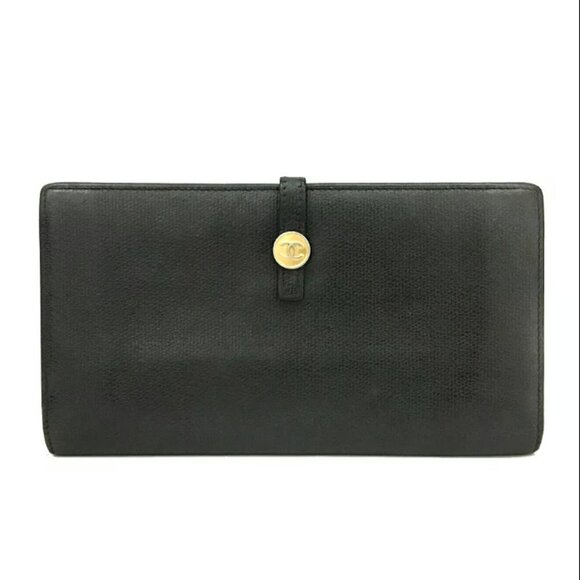 AUTHENTIC CHANEL COCO BUTTON CC LOGO LEATHER LONG BIFOLD WALLET - Picture 1 of 10